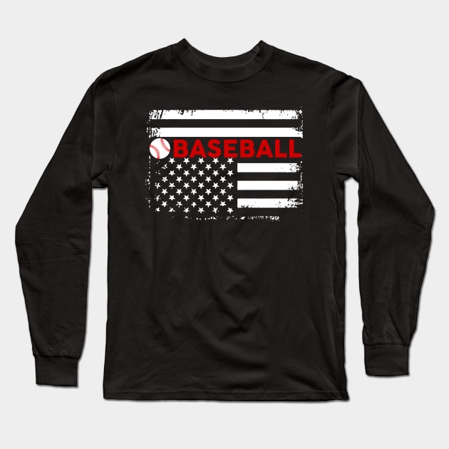 Baseball American Flag Long Sleeve T-Shirt by Pelman